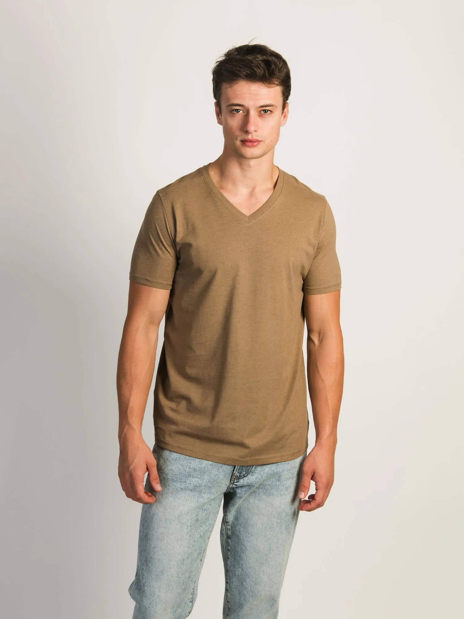 VICTOR V-NECK TEE- HEATEHR BEIGE sold by Boathouse
