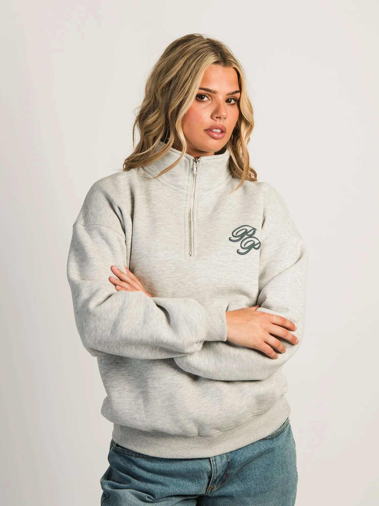 PRINCESS POLLY CURSIVE TEXT QUARTER ZIP SWEATSHIRT sold by Boathouse