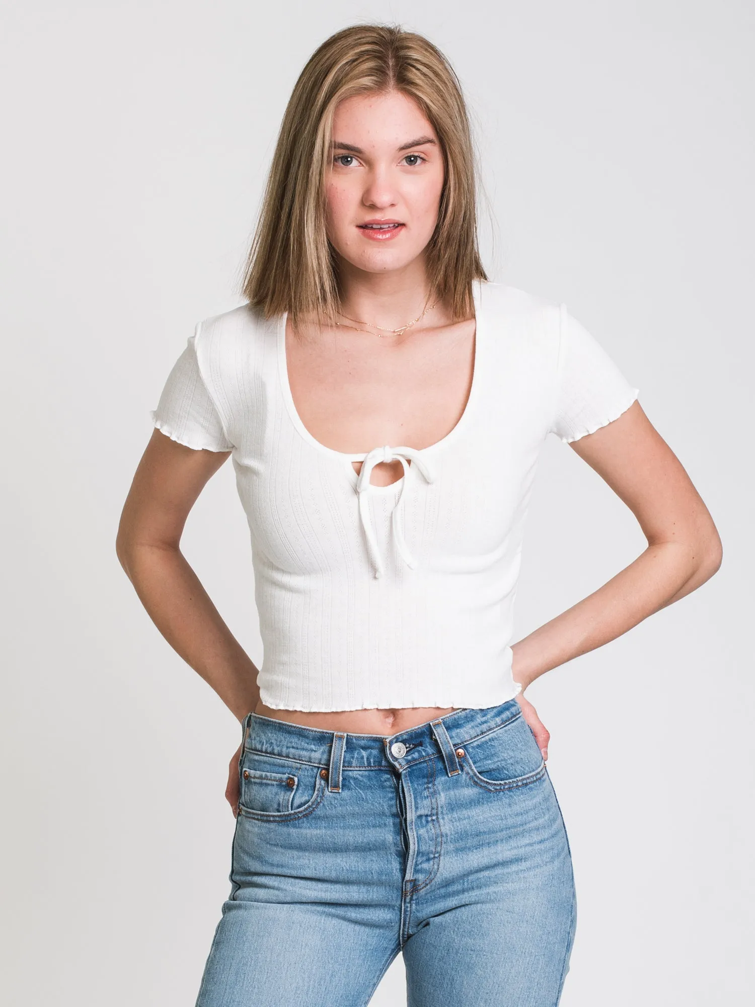 HARLOW POINTELLE SCOOP TEE - CLEARANCE sold by Boathouse