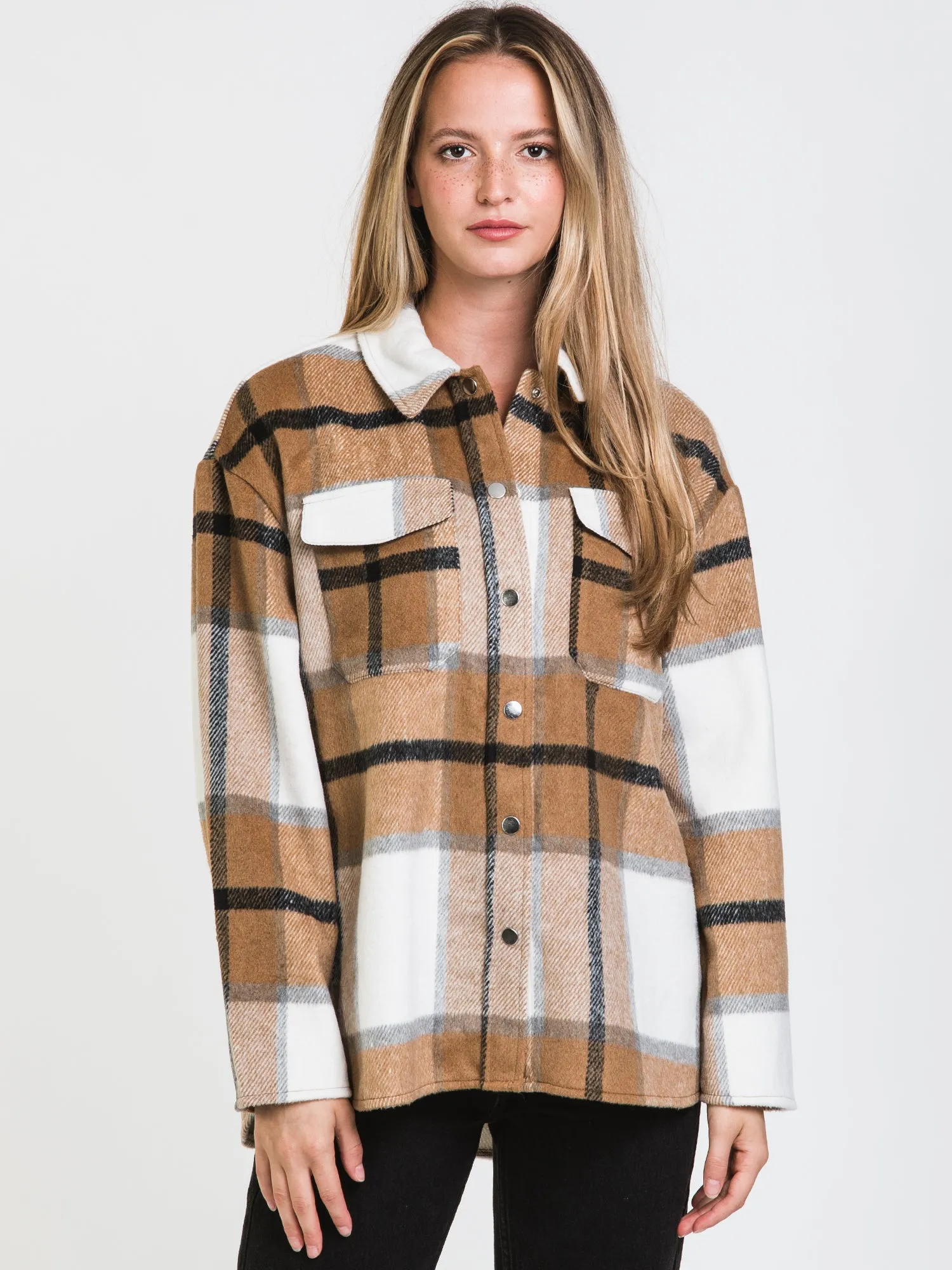 ONLY MACI LONG SLEEVE CHECK SHACKET - CLEARANCE sold by Boathouse