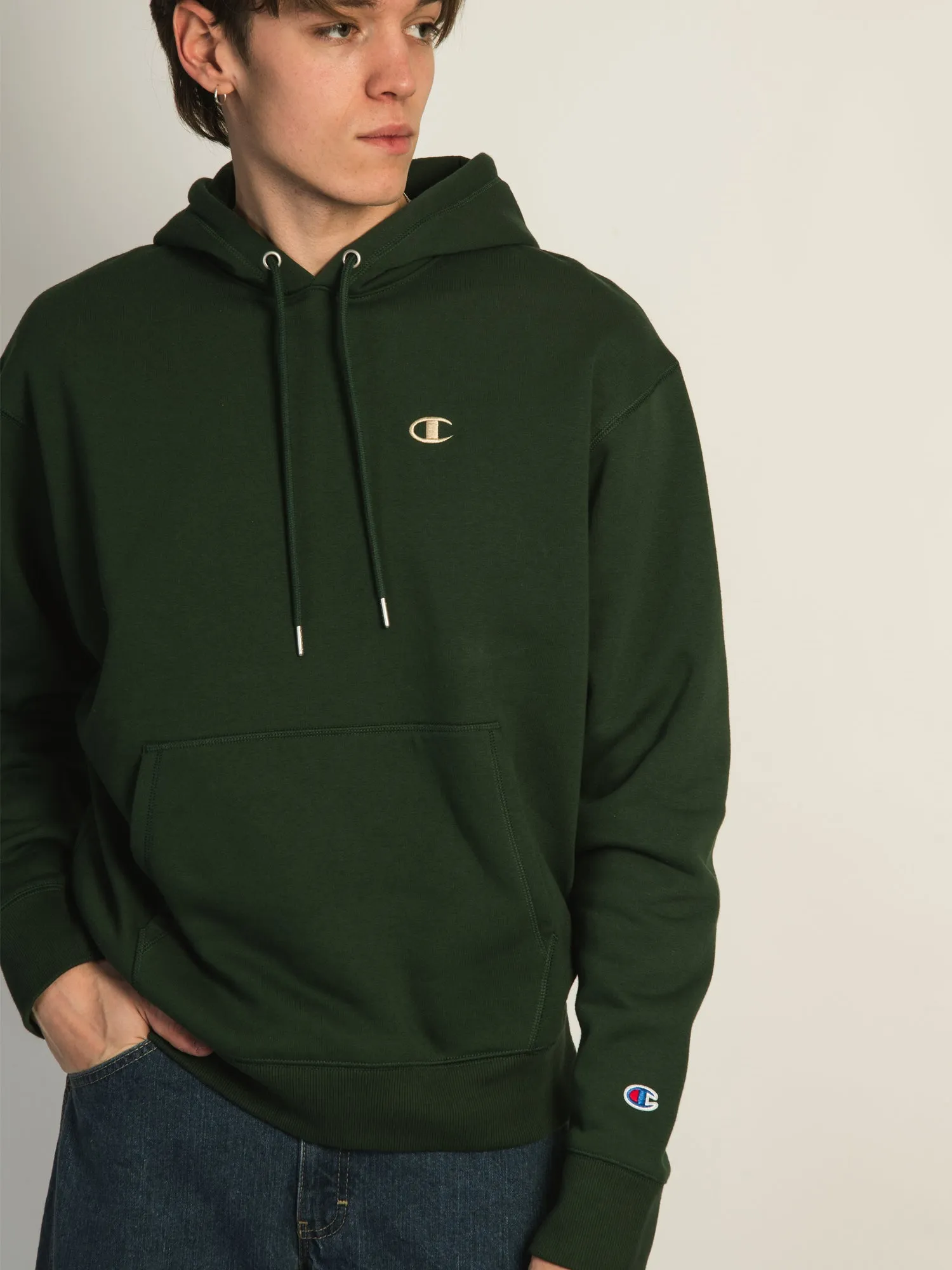 CHAMPION CLASSIC FLEECE LEFT CHEST LOGO PULLOVER HOODIE sold by Boathouse