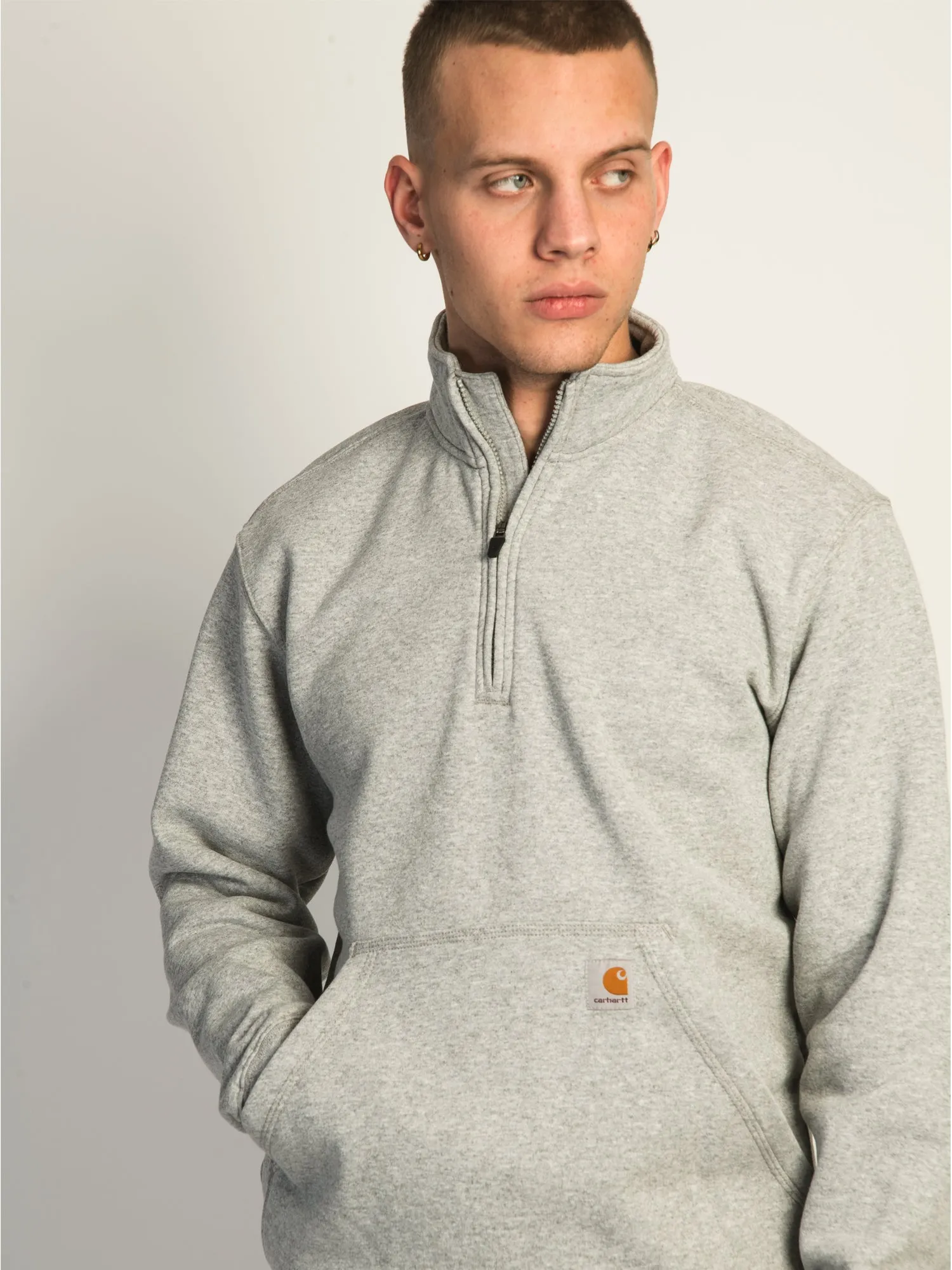 CARHARTT LOOSE FIT MIDWGHT QUARTER ZIP MOCK NECK - HEATHER GREY sold by Boathouse product image thumbnail 3