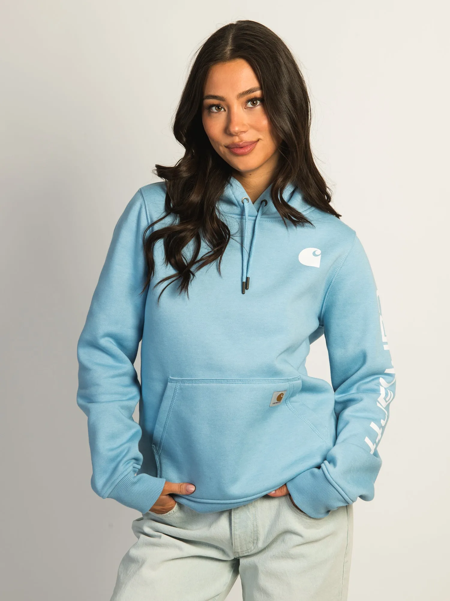 CARHARTT LOGO SLEEVE PULL OVER HOODIE - WATER sold by Boathouse