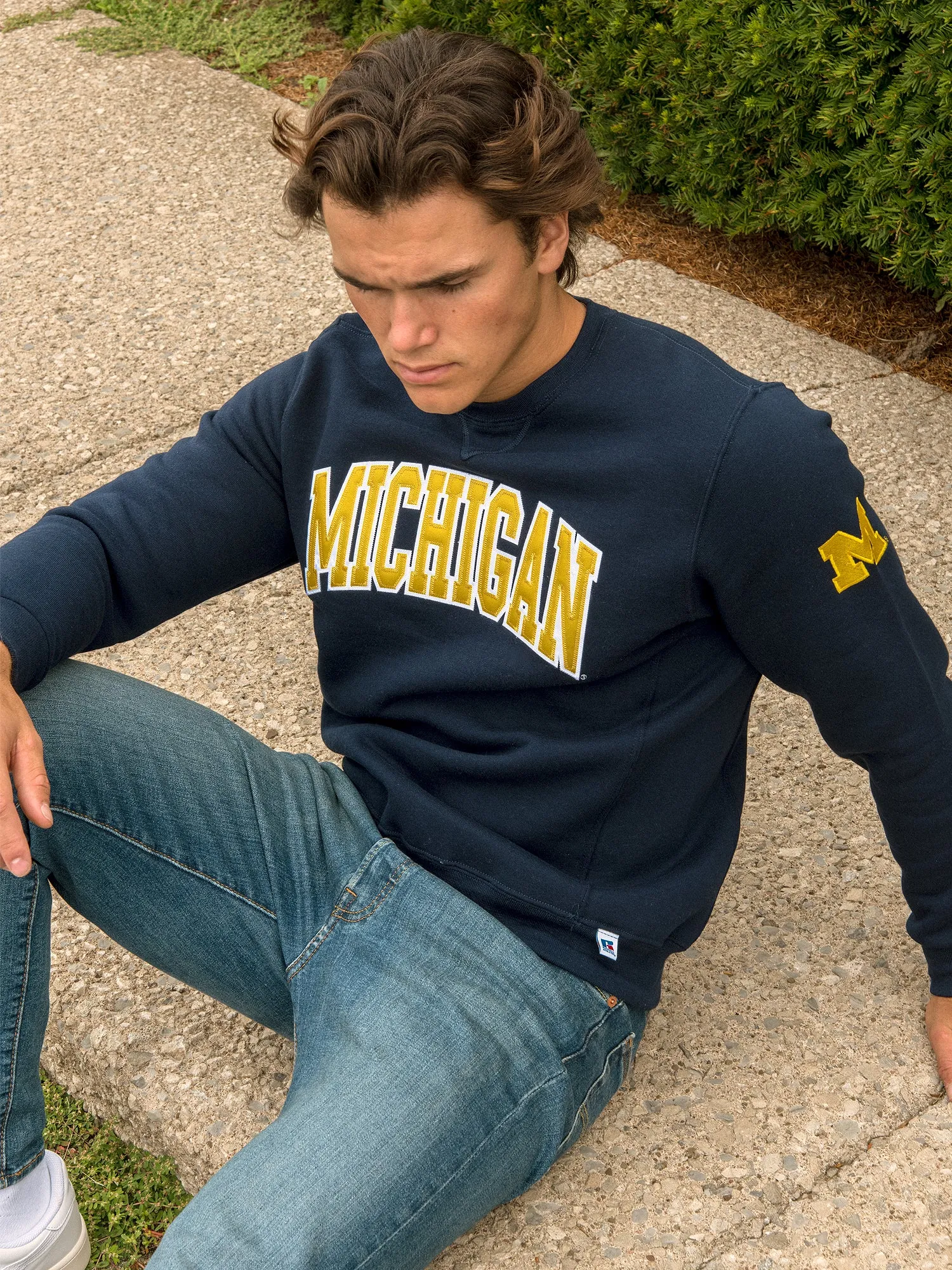 NCAA MICHIGAN SLEEVE EMBROIDERED CREW sold by Boathouse