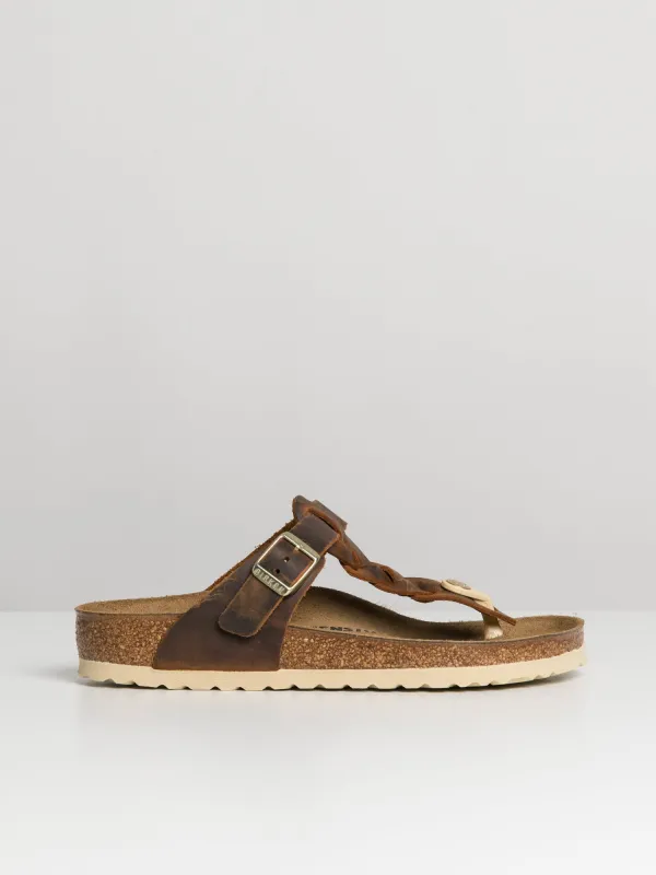 WOMENS BIRKENSTOCK GIZEH BRAIDED LEATHER SANDALS - REGULAR - COGNAC sold by Boathouse