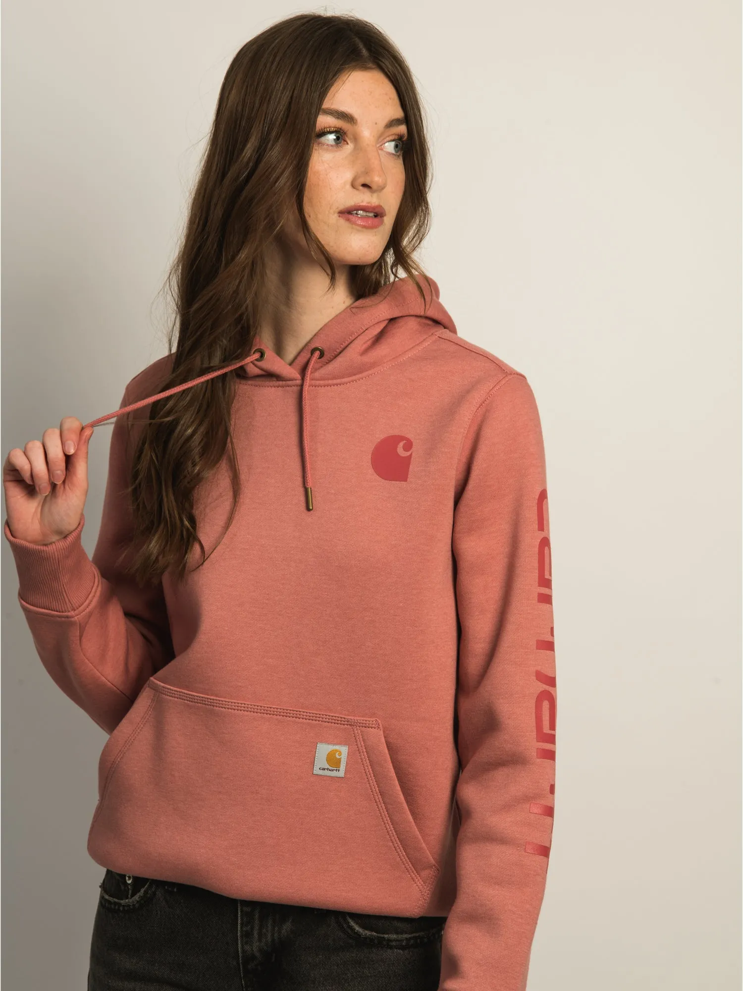 CARHARTT LOGO SLEEVE PULL OVER HOODIE - ROSE sold by Boathouse