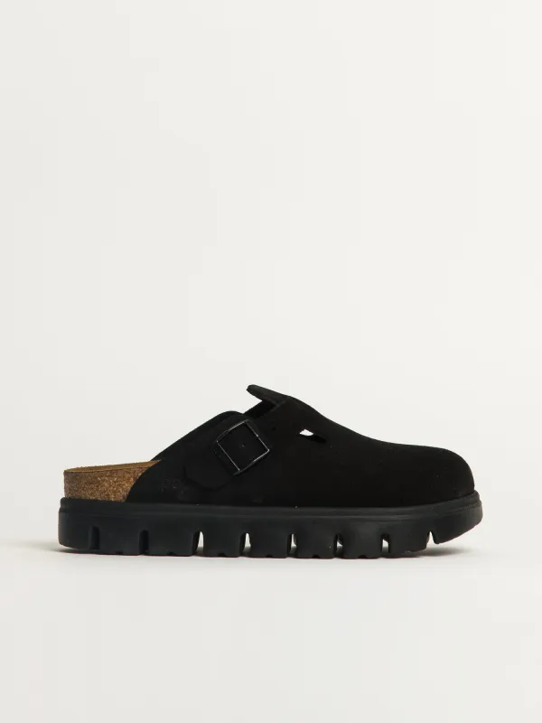 WOMENS BIRKENSTOCK BOSTON CHUNKY SUEDE - BLACK sold by Boathouse