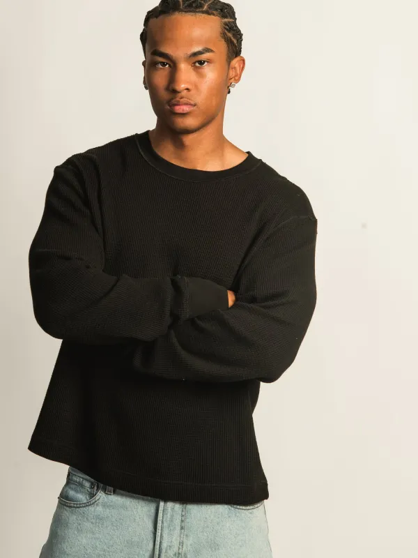 KOLBY SHORT CUT LONG SLEEVE WAFFLE SHIRT - BLACK sold by Boathouse