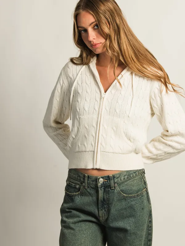 HARLOW MAUDE CABLE KNIT ZIP-UP - OFF WHITE sold by Boathouse