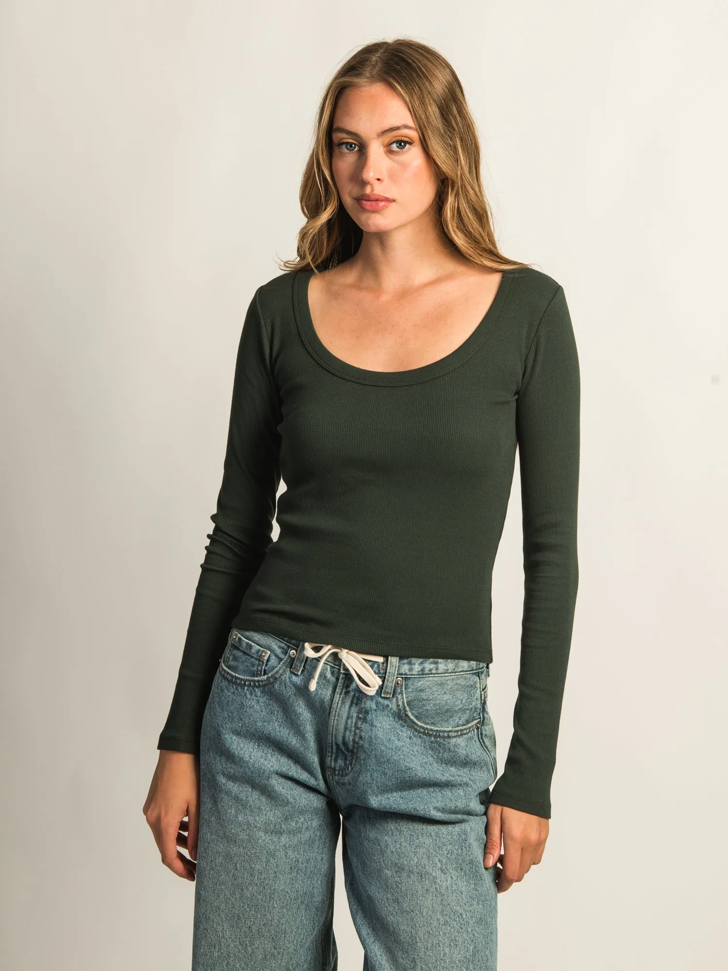 HARLOW ESSENTIAL LONG SLEEVE SCOOP NECK - FOREST sold by Boathouse