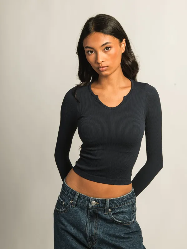 HARLOW HARPER NOTCH LONG SLEEVE TEE - NAVY sold by Boathouse