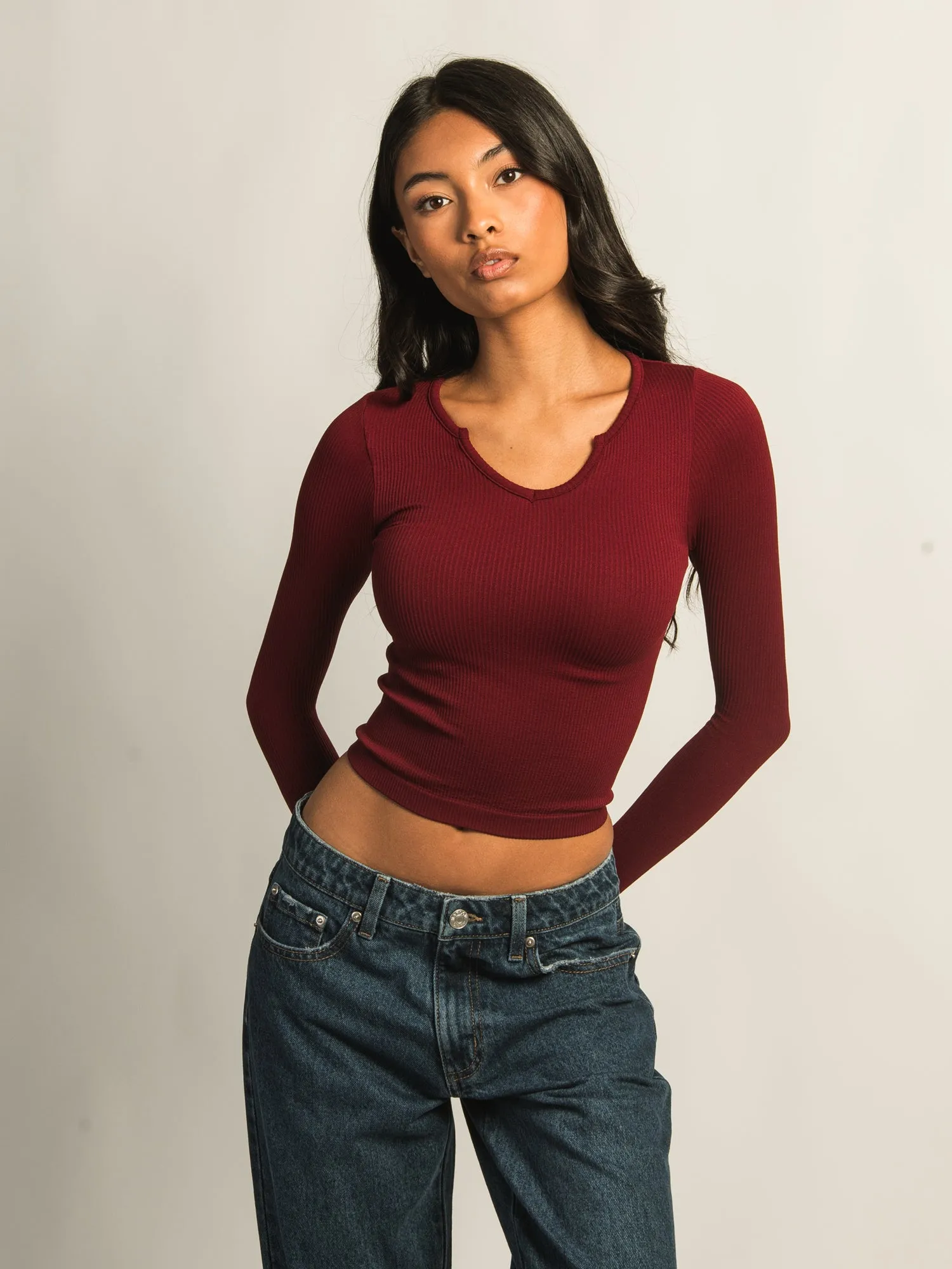 HARLOW HARPER NOTCH LONG SLEEVE - BURGUNDY sold by Boathouse product image thumbnail 2