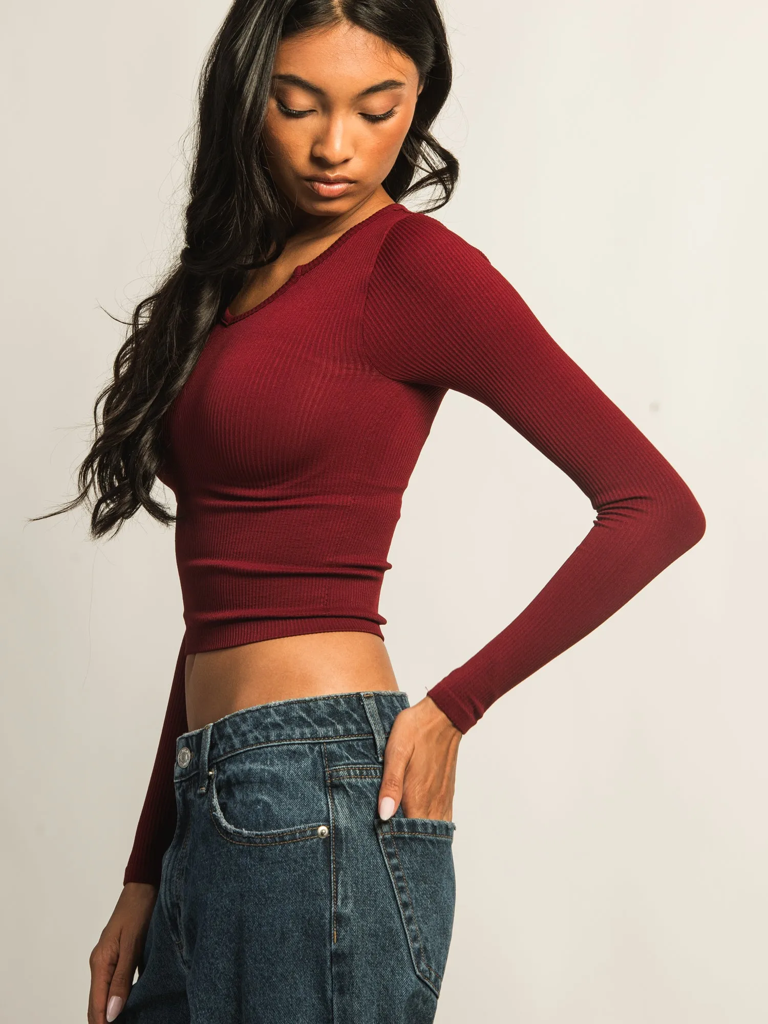HARLOW HARPER NOTCH LONG SLEEVE - BURGUNDY sold by Boathouse product image thumbnail 4