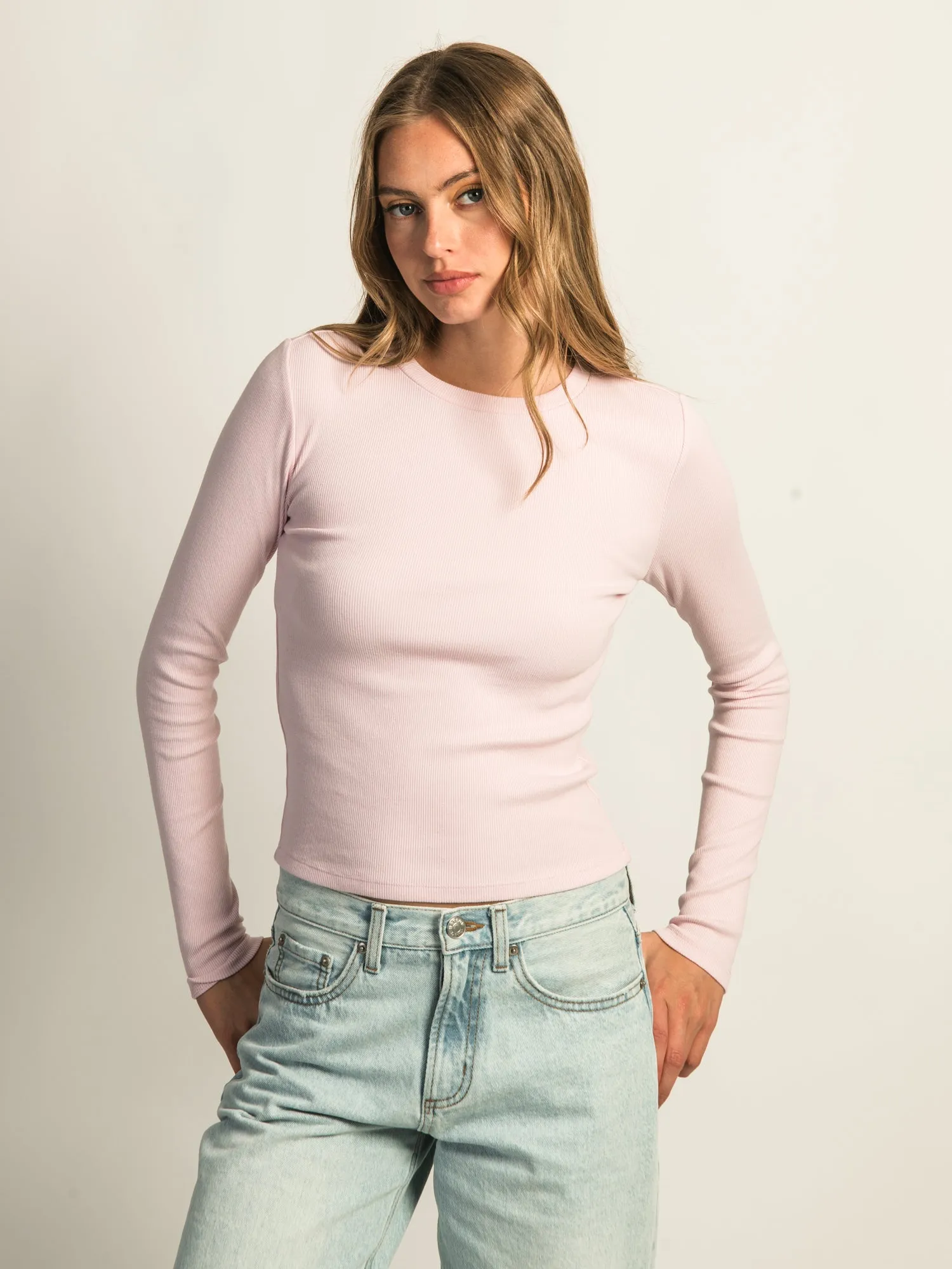 HARLOW ESSENTIAL CREWNECK LONG SLEEVE TEE - LIGHT PINK sold by Boathouse
