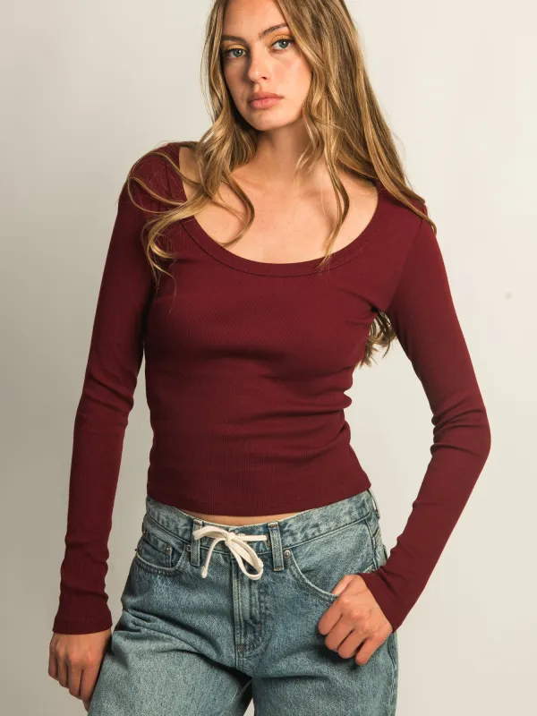 HARLOW ESSENTIAL LONG SLEEVE SCOOP NECK - BURGUNDY sold by Boathouse