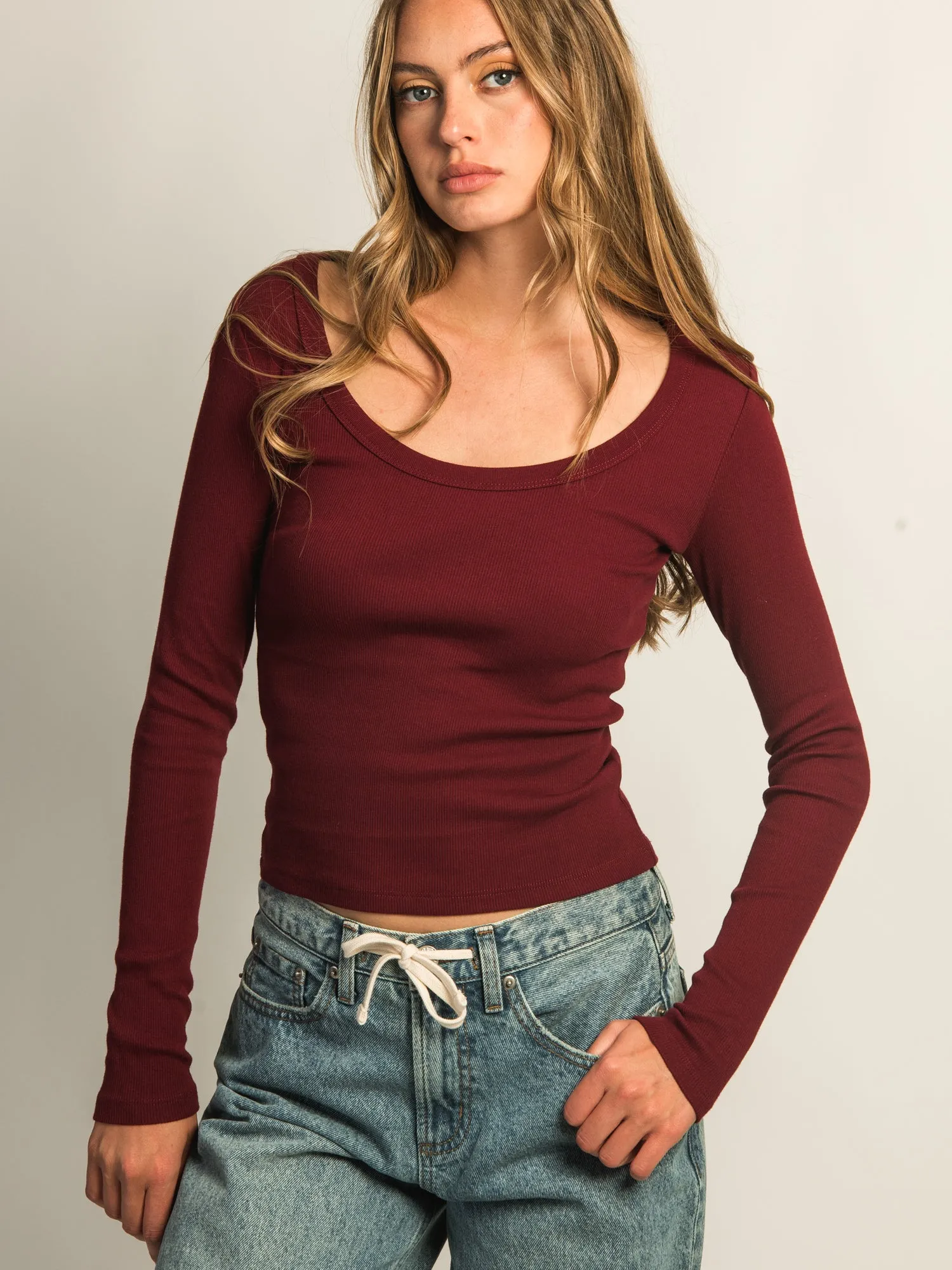HARLOW ESSENTIAL LONG SLEEVE SCOOP NECK - BURGUNDY sold by Boathouse