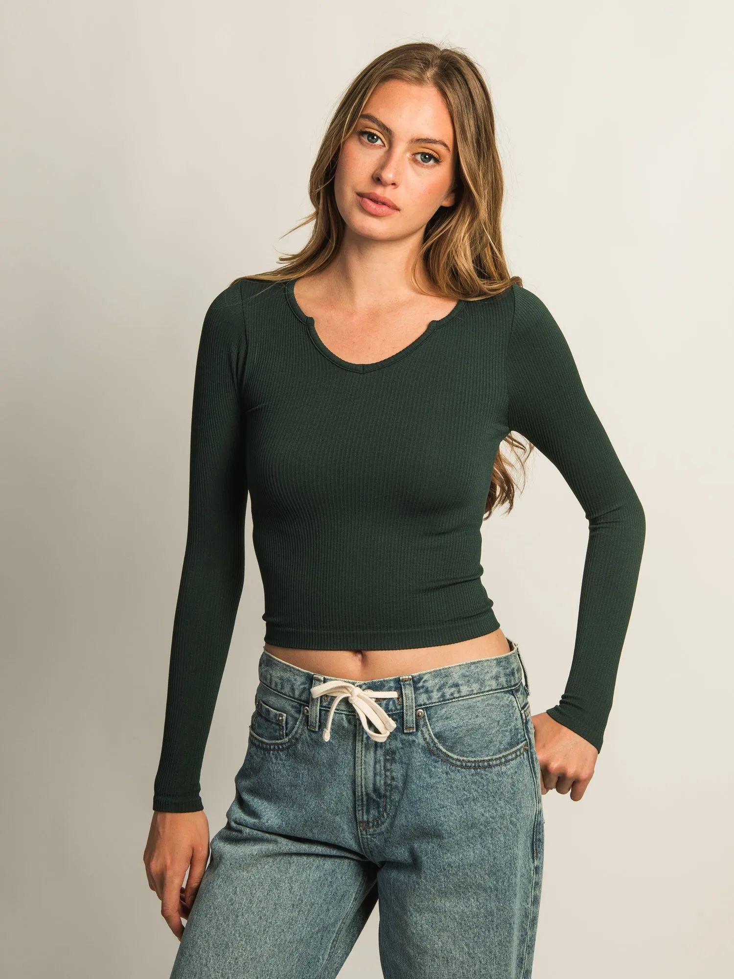 HARLOW HARPER NOTCH LONG SLEEVE TEE - FOREST sold by Boathouse