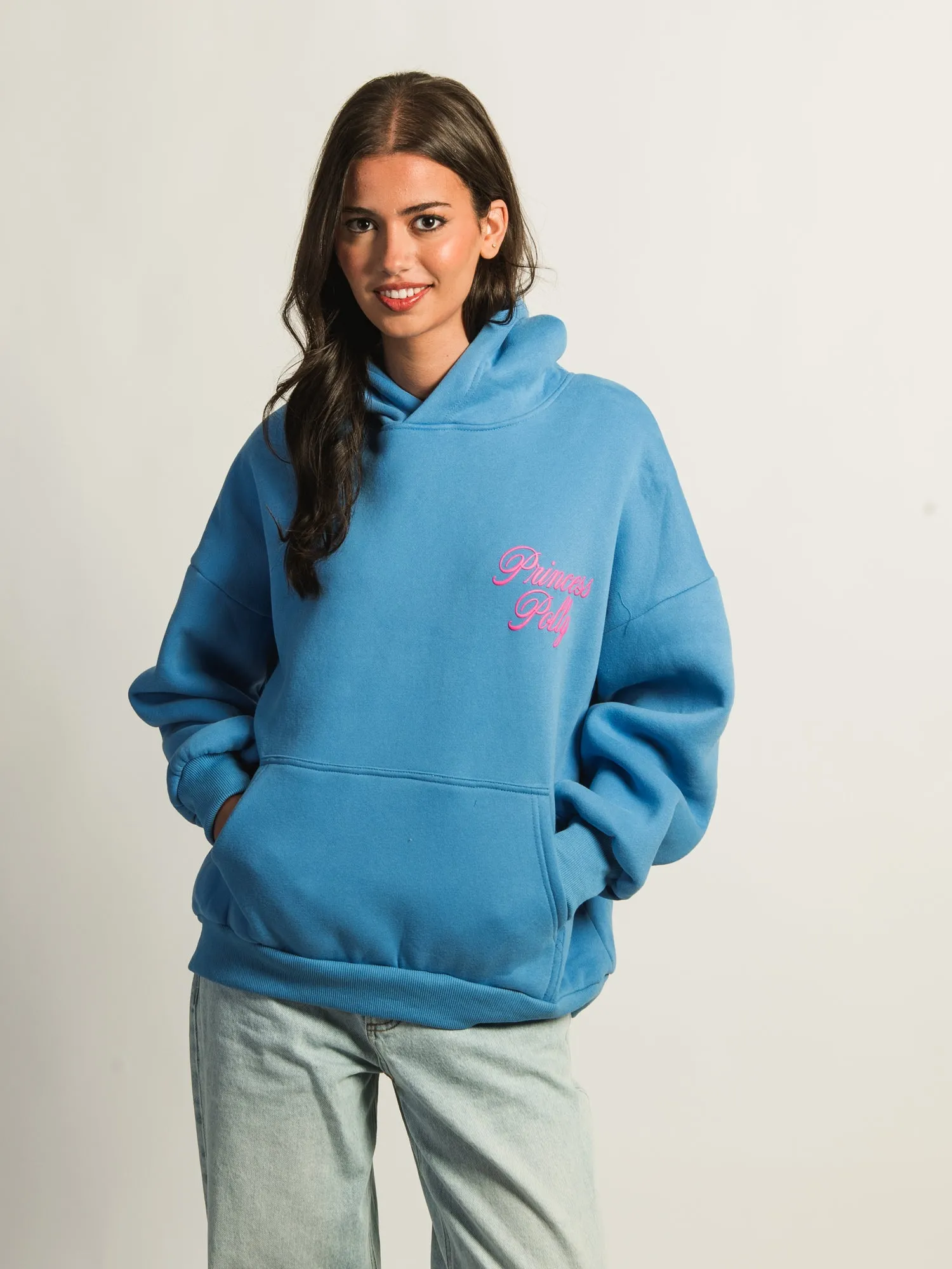 PRINCESS POLLY BRT BLU HOODIE W/ PINK CHEST PRINT sold by Boathouse