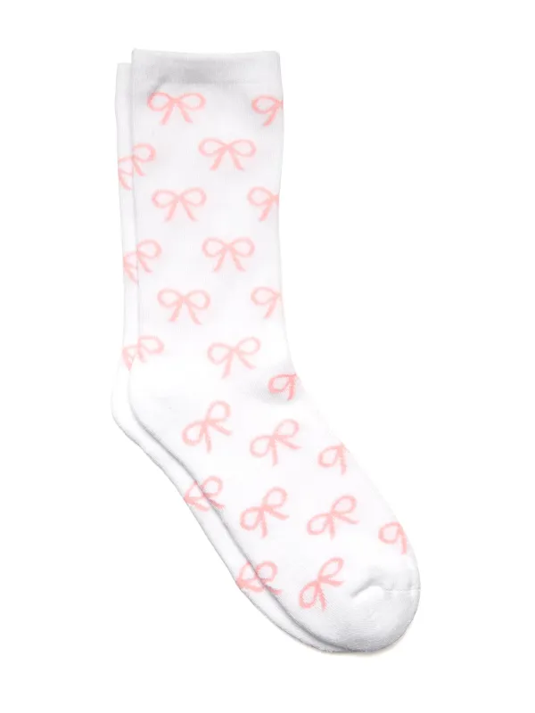 BOW PRINT SOCK - WHITE/PINK sold by Boathouse
