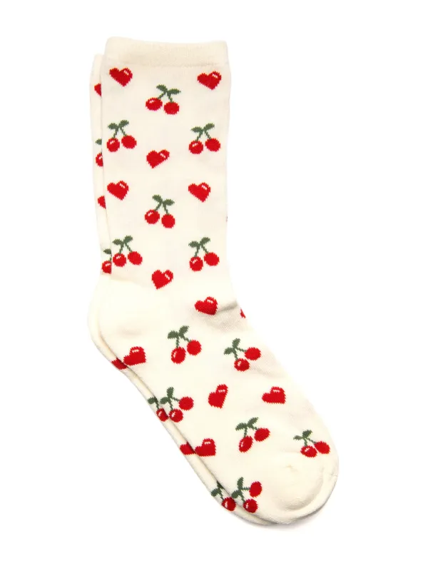 CHERRY PRINT SOCK - CREAM sold by Boathouse