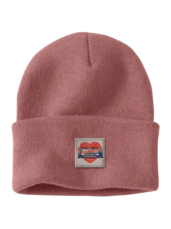 CARHARTT KNIT HEART PATCH BEANIE - ROSE sold by Boathouse
