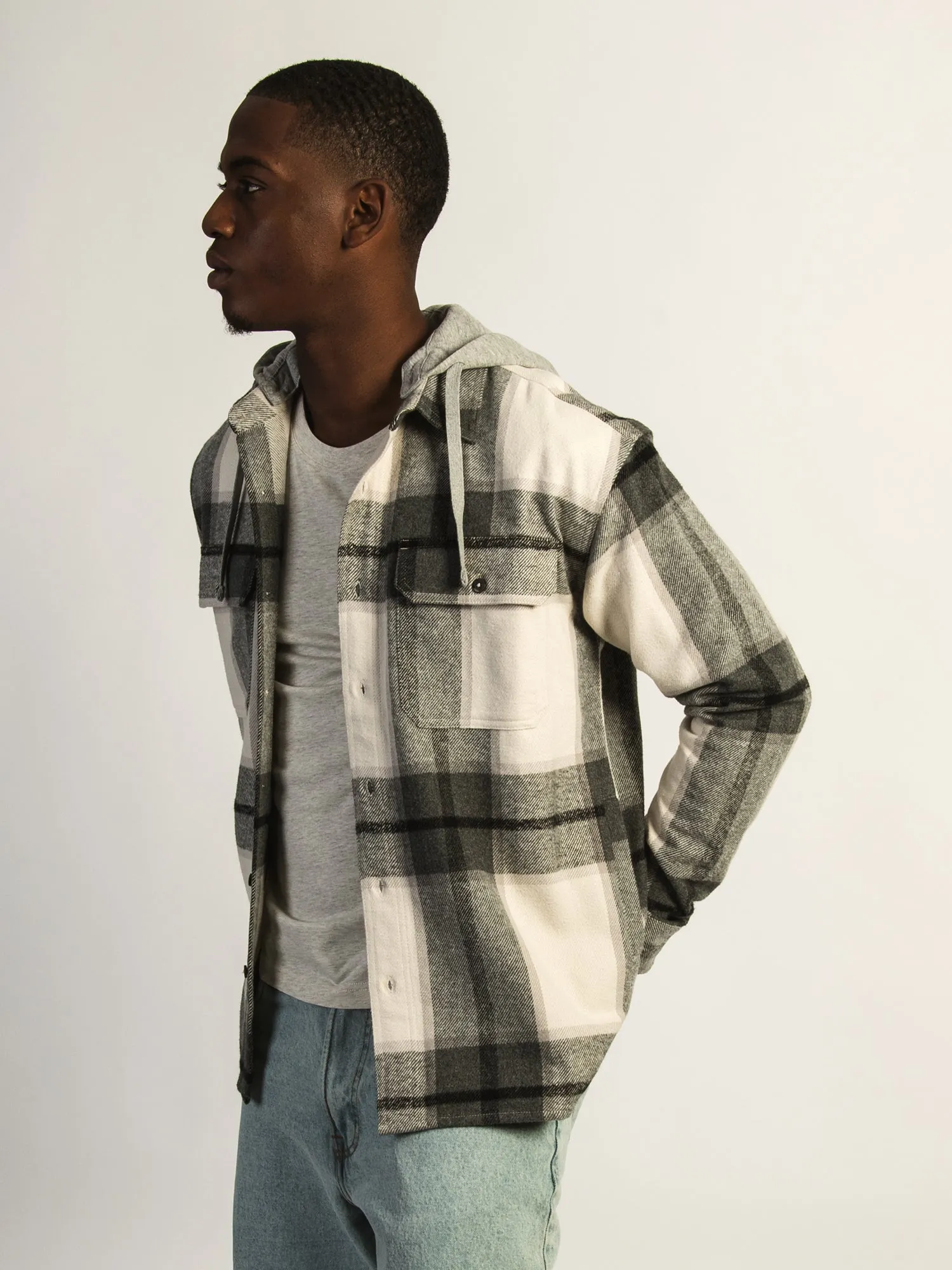 KOLBY FLANNEL HOODIE - GREY sold by Boathouse product image thumbnail 3