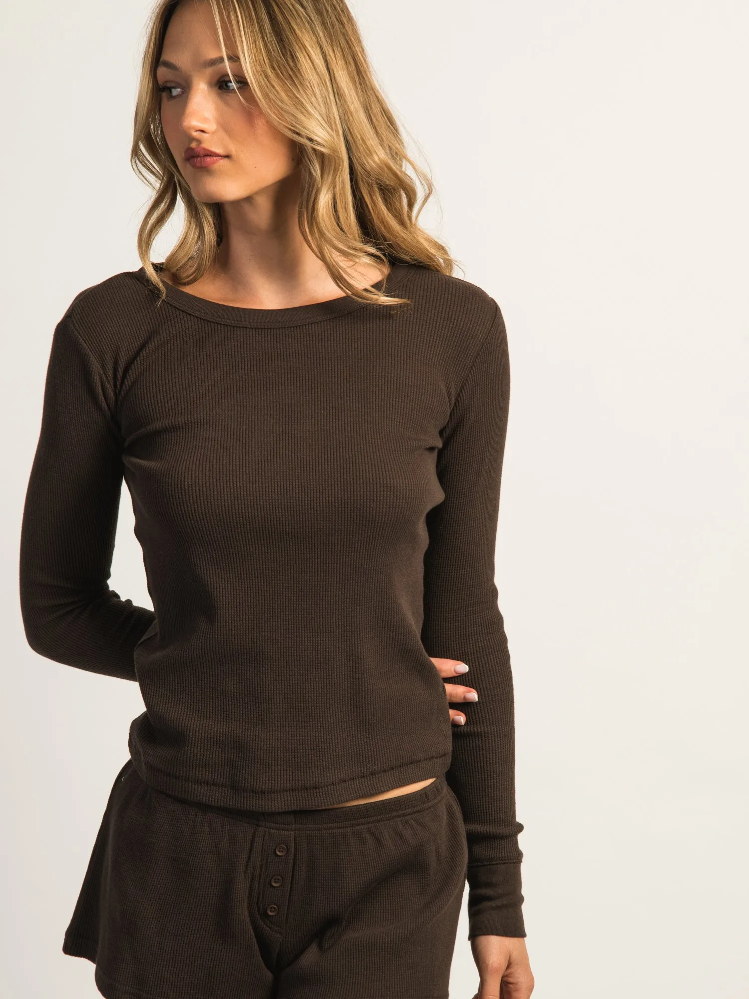 HARLOW WAFFLE CREWNECK LONG SLEEVE - CHOCOLATE sold by Boathouse product image thumbnail 4