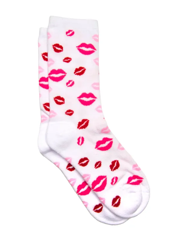 KISS PRINT SOCKS - WHITE made by Harlow