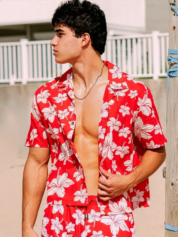 KOLBY SWIM HIBISCUS WOVEN SHIRT - RED sold by Boathouse