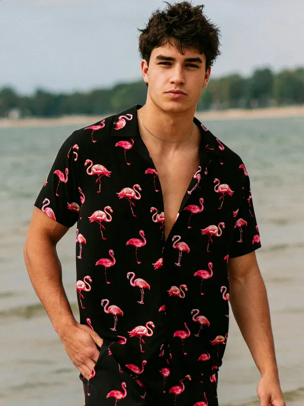 KOLBY FLAMINGO WOVEN SHIRT - BLACK sold by Boathouse