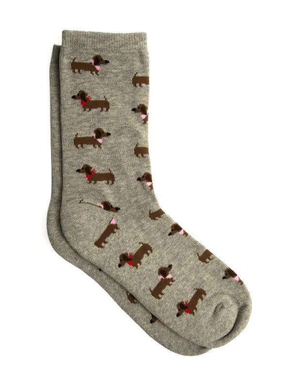 HARLOW WIENER DOG PRINT SOCK - HEATHER GREY made by Harlow