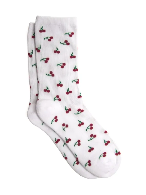 HARLOW MINI CHERRY PRINT SOCK - WHITE made by Harlow