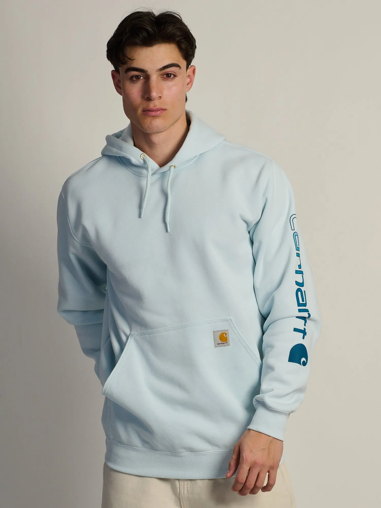 CARHARTT LOGO SLEEVE PULL OVER HOODIE - FOG sold by Boathouse