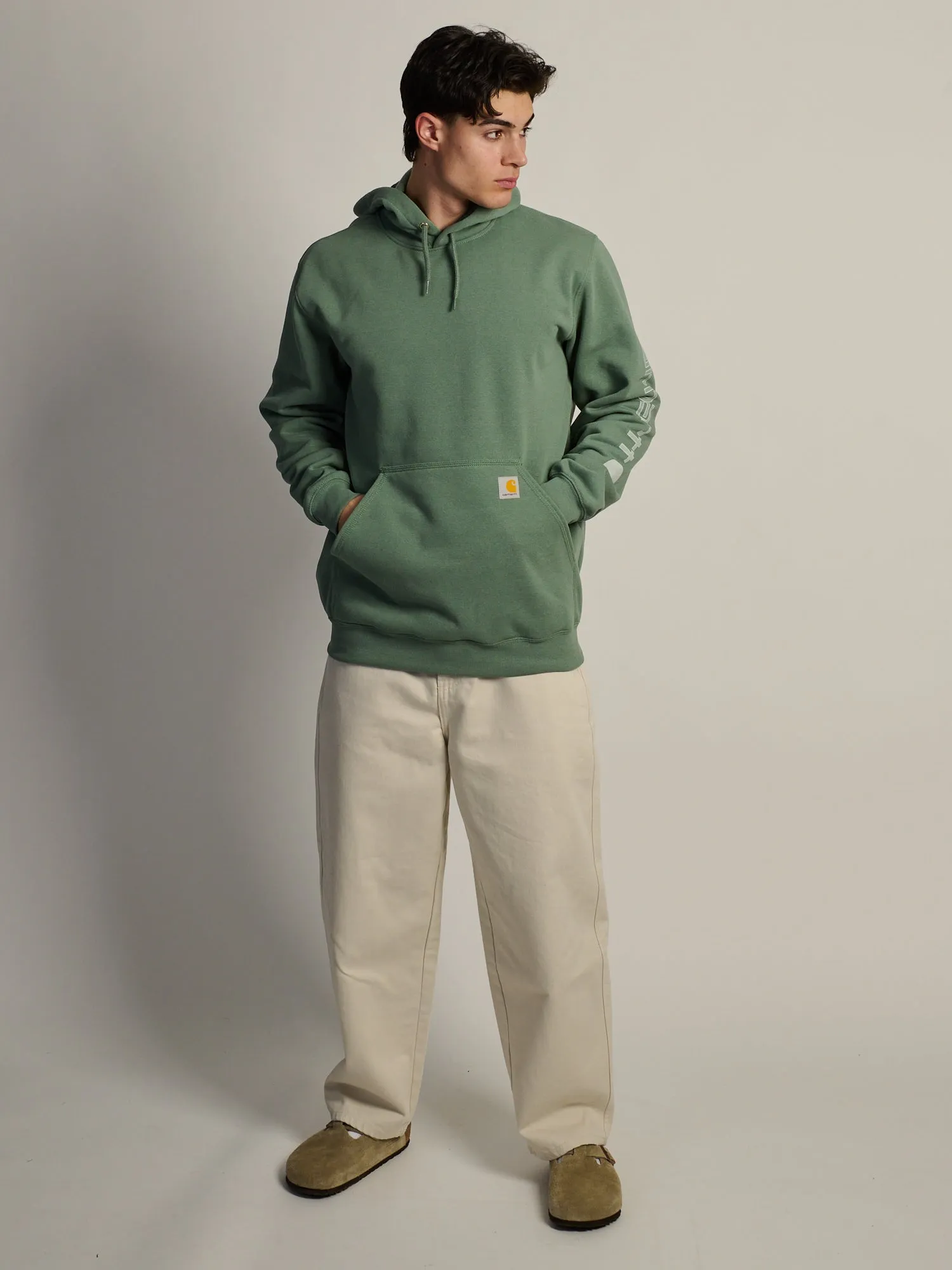 CARHARTT LOGO SLEEVE PULL OVER HOODIE - GREEN FOG sold by Boathouse product image thumbnail 2