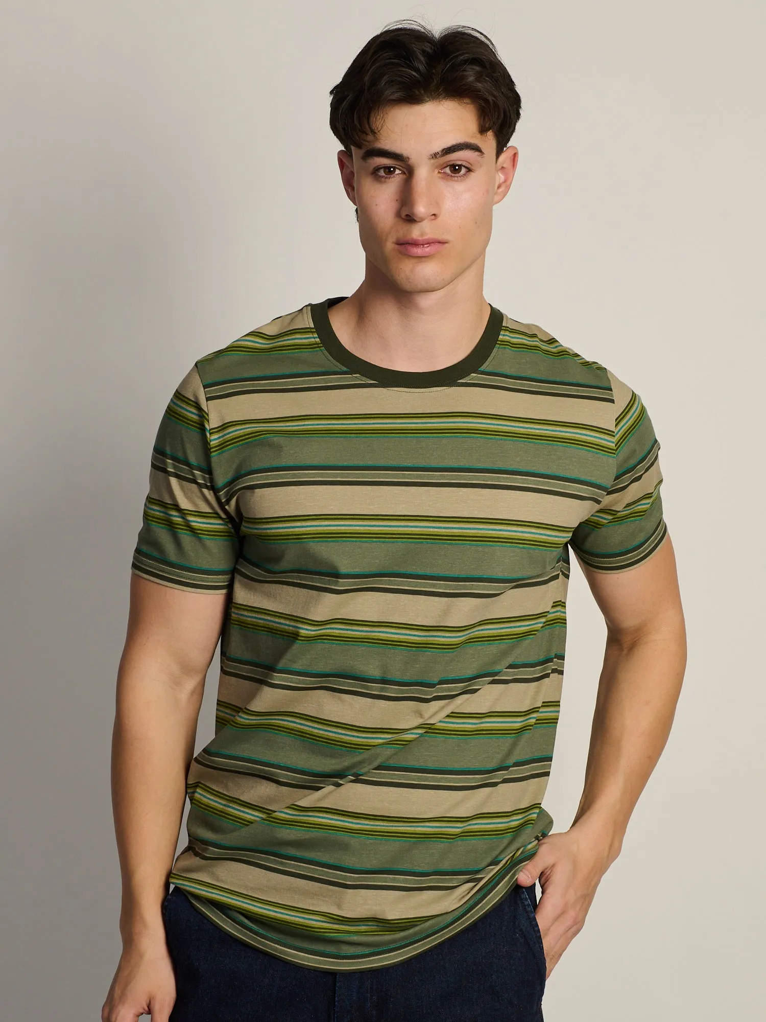 VICTOR CREWNECK TEE - GREEN STRIPE sold by Boathouse