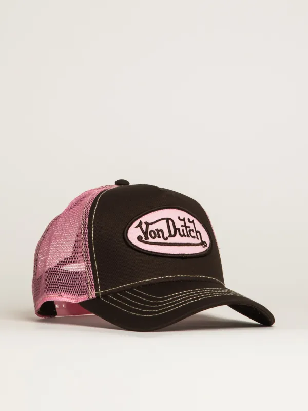 VON DUTCH STAPLE TRUCKER HAT - BLACK PINK sold by Boathouse