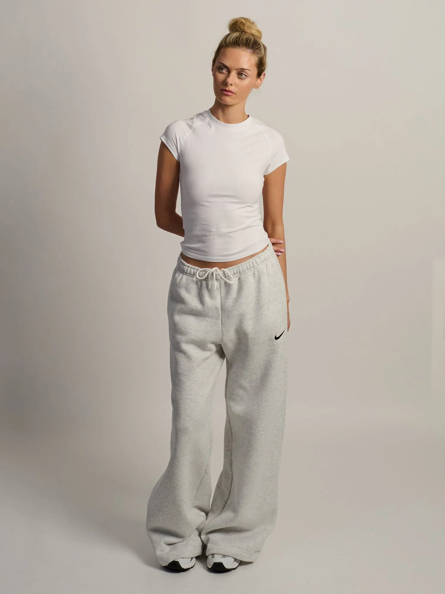 NIKE STUDIO FLEECE MID RISE WIDE LEG PANT - HEATHER GREY sold by Boathouse product image thumbnail 2