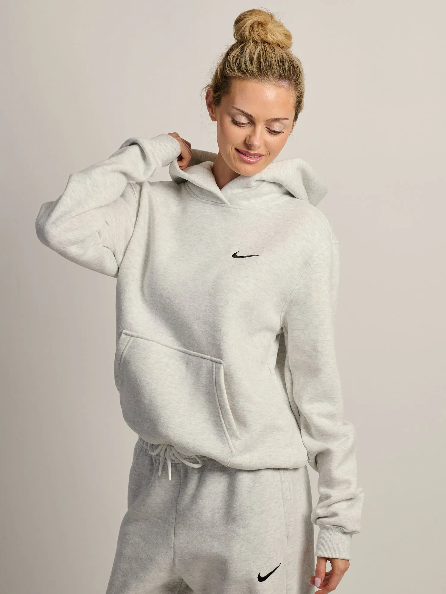 NIKE STUDIO FLEECE PULL OVER HOODIE - HEATHER GREY sold by Boathouse product image thumbnail 3