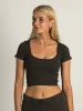 HARLOW SQUARE NECK SEAMLESS T-SHIRT - CHARCOAL sold by Boathouse