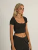 HARLOW SQUARE NECK SEAMLESS T-SHIRT - CHARCOAL sold by Boathouse