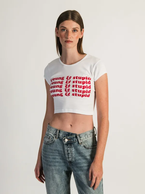 BARSTOOL SPORTS YOUNG & STUPID CROPPED T-SHIRT - CLEARANCE made by Boathouse