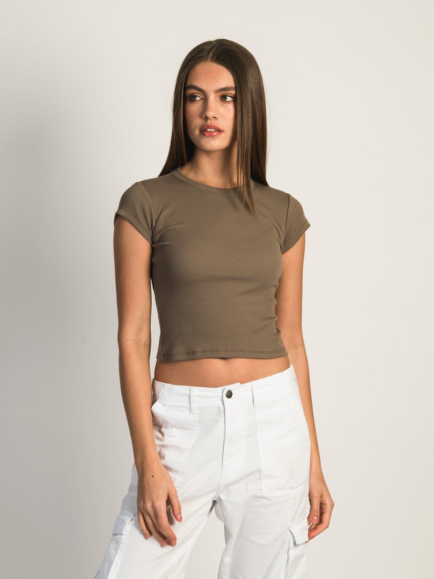 HARLOW RIBBED BABY TEE - MUSHROOM - CLEARANCE sold by Boathouse