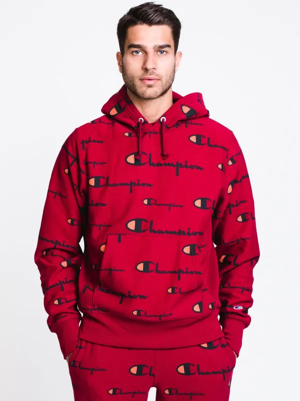 MENS REV WEAVE ALL OVER PRINT PULLOVER HOODIE- CHRRY - CLEARANCE sold by Boathouse