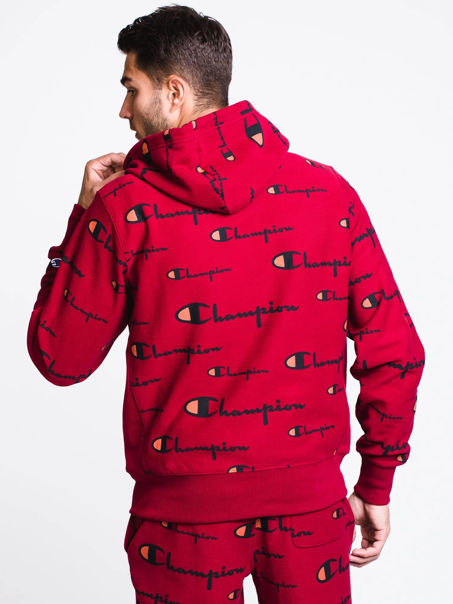 MENS REV WEAVE ALL OVER PRINT PULLOVER HOODIE- CHRRY - CLEARANCE sold by Boathouse product image thumbnail 2