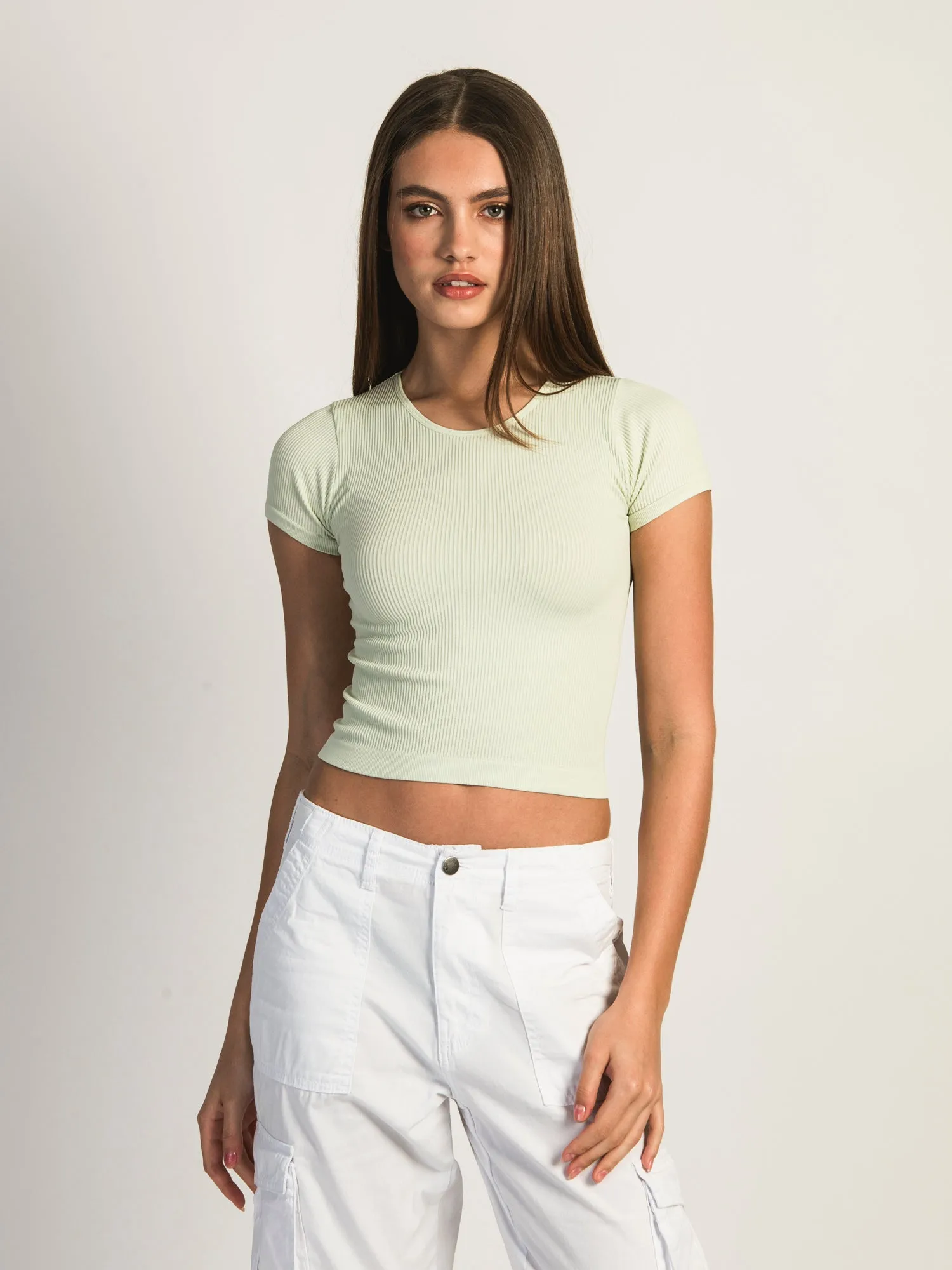 HARLOW RIBBED SEAMLESS TEE - SAGE - CLEARANCE sold by Boathouse