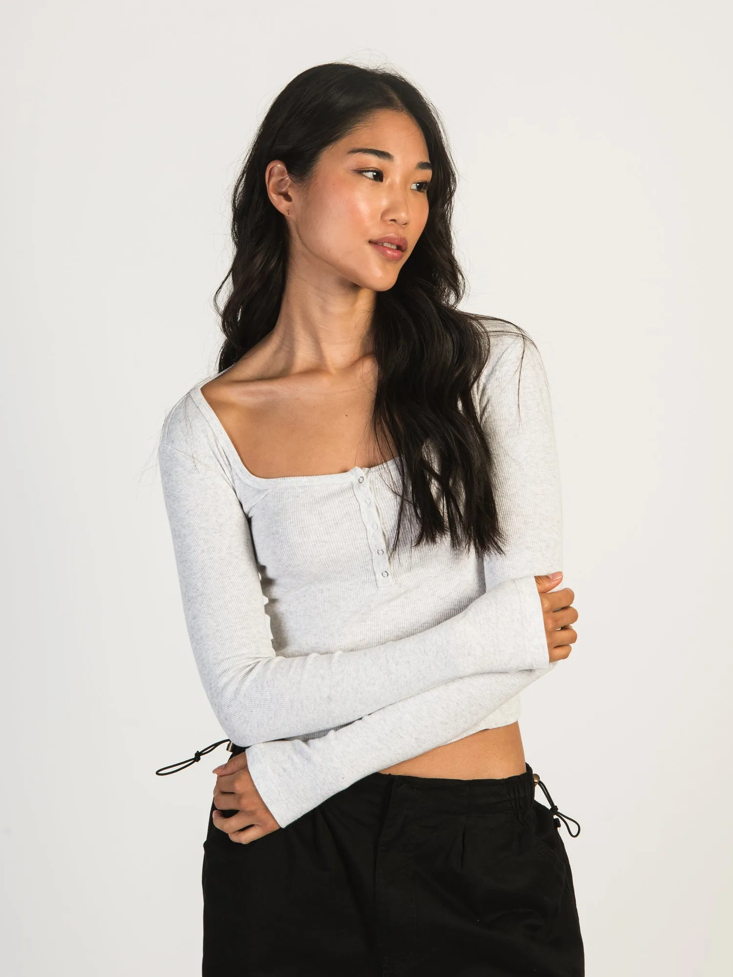 HARLOW DAPHNE LONG SLEEVE MELANGE HENLEY - CLOUD sold by Boathouse product image thumbnail 2
