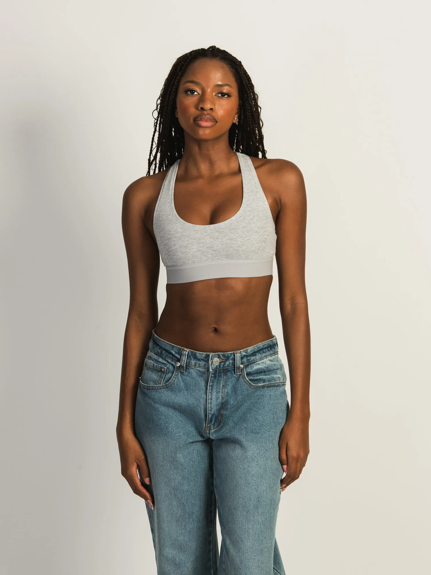 HARLOW RACERBACK MELANGE BRALETTE - HEATHER GREY sold by Boathouse