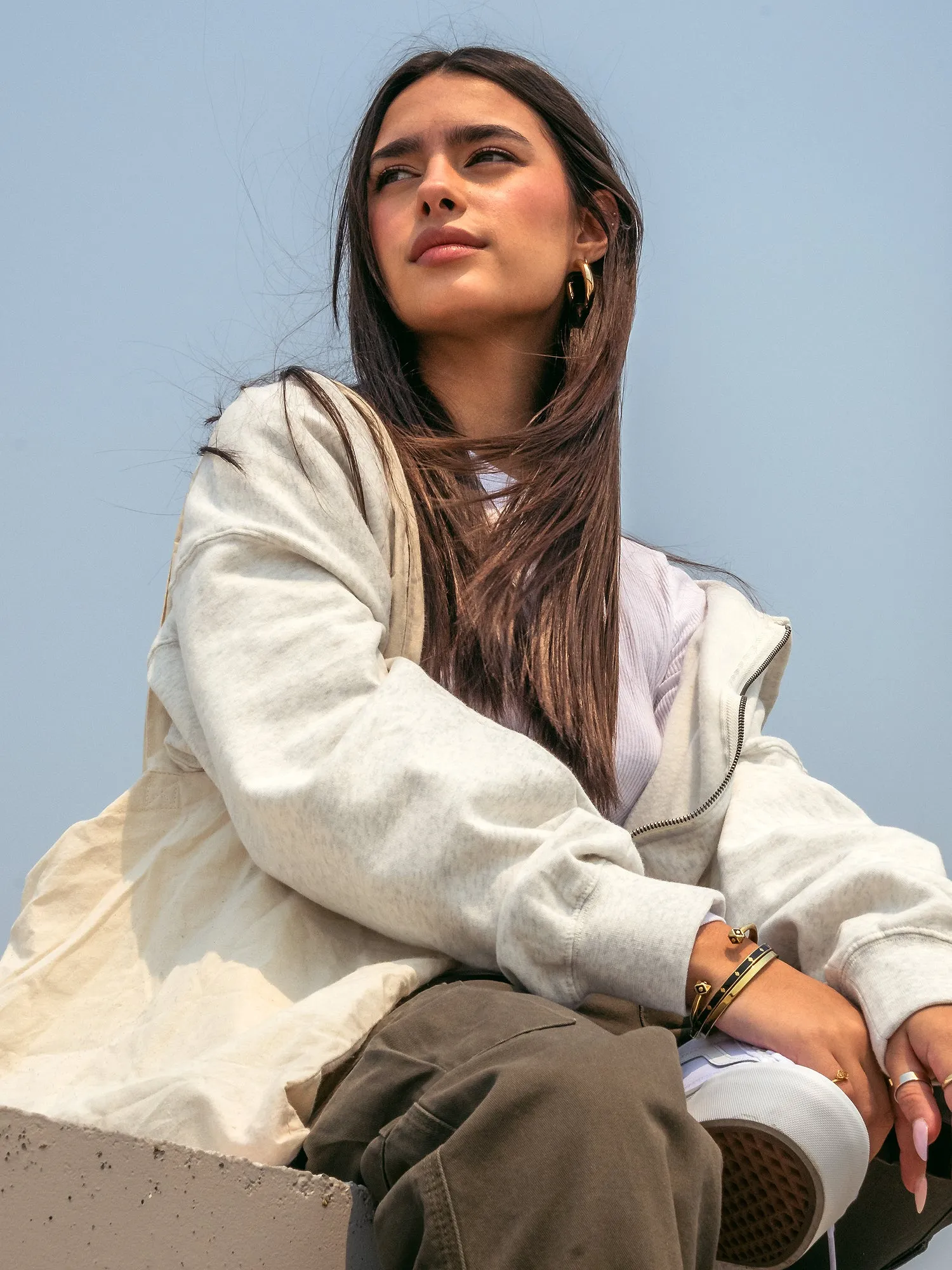 HARLOW JOSIE ZIP UP MELANGE HOODIE - CLOUD sold by Boathouse