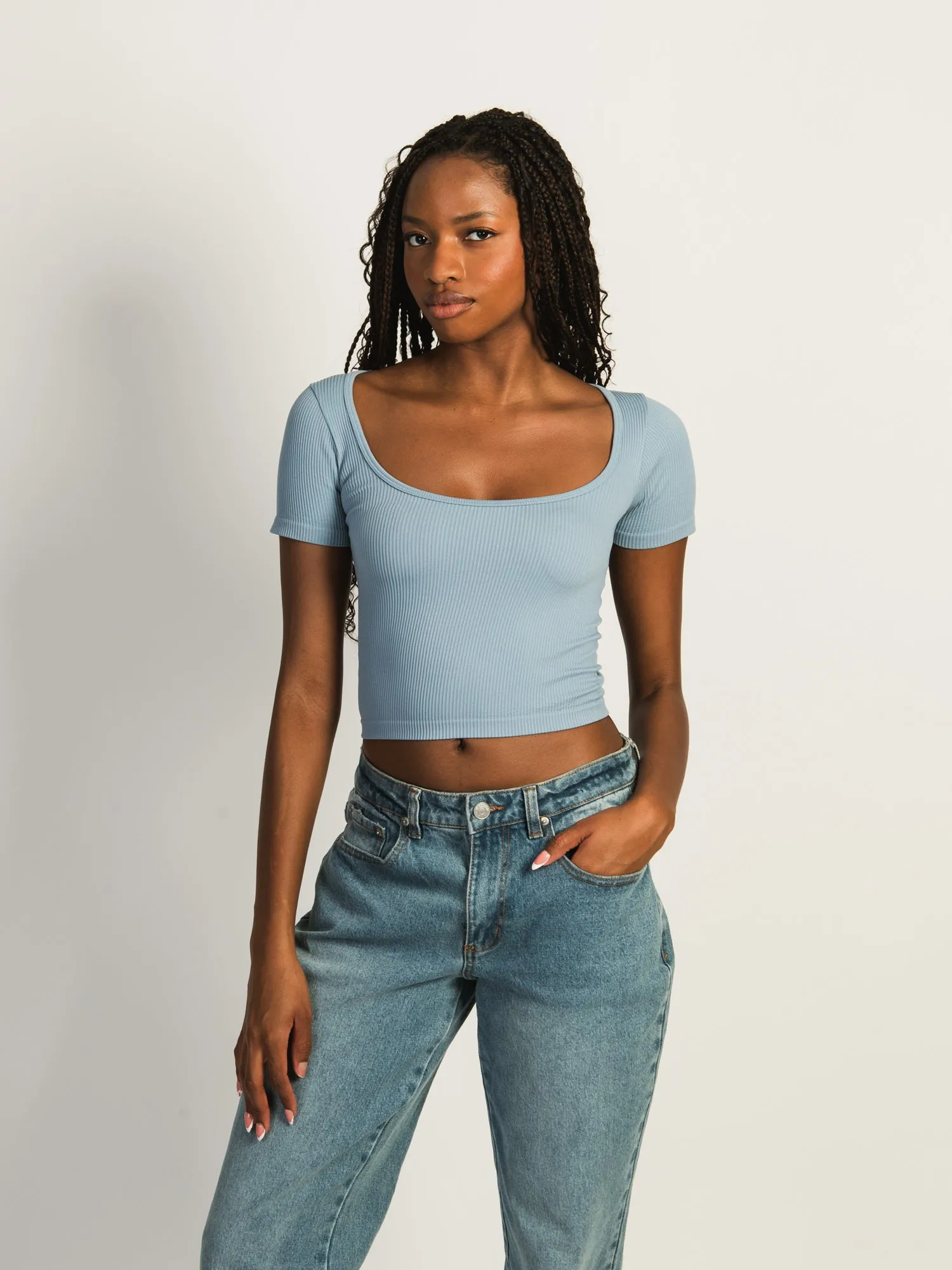HARLOW SQUARENECK SEAMLESS TEE - BLUEBERRY sold by Boathouse