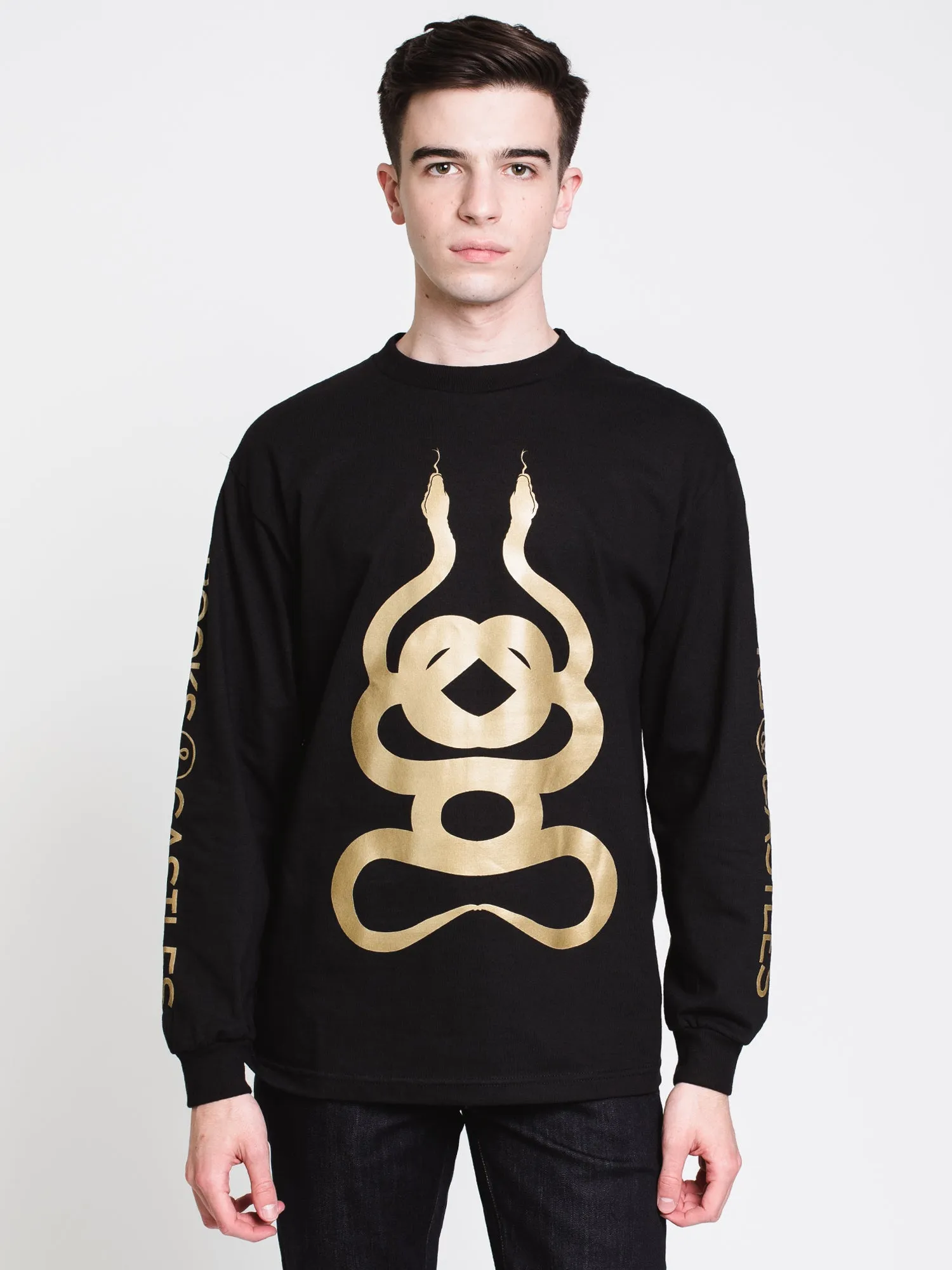 MENS GOLD DUEL SNAKES LONG SLEEVE T-SHIRT - BLACK - CLEARANCE sold by Boathouse